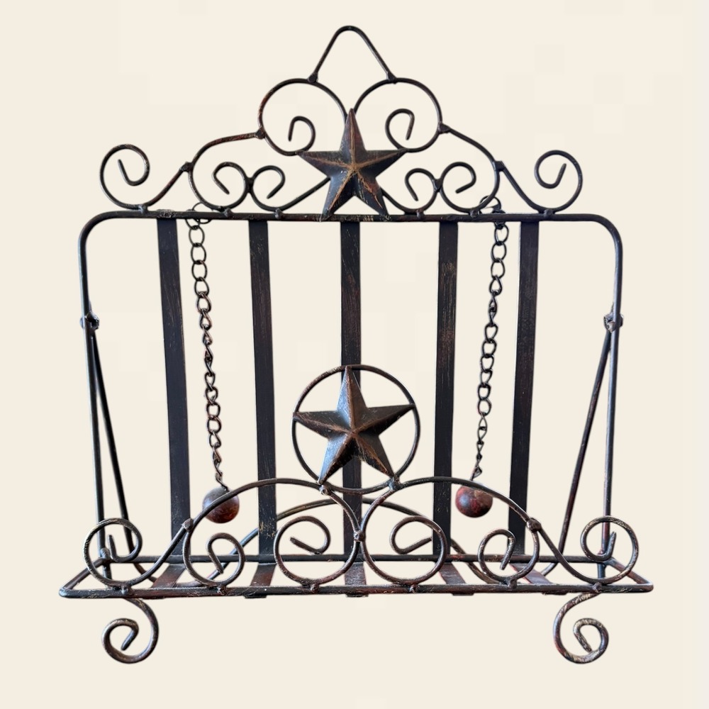 Rustic Wrought Iron Star Cookbook Stand Weighted Page Holders Bronze Finish